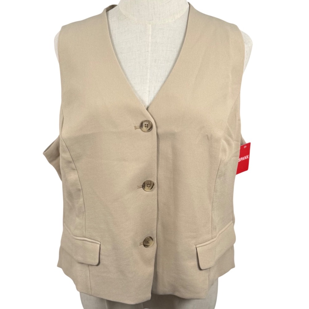 NWT Spanx XL Carefree Crepe Vest Tahini Beige Button Front Lined Tailored 20905R